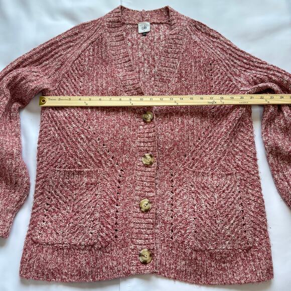 CABI CHUNKY CABLE KNIT GRANDMA CORE BUTTON DOWN CARDIGAN RED CREAM V NECK MEDIUM - Picture 8 of 12